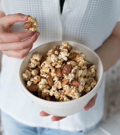 Almond Caramel Popcorn Clusters
