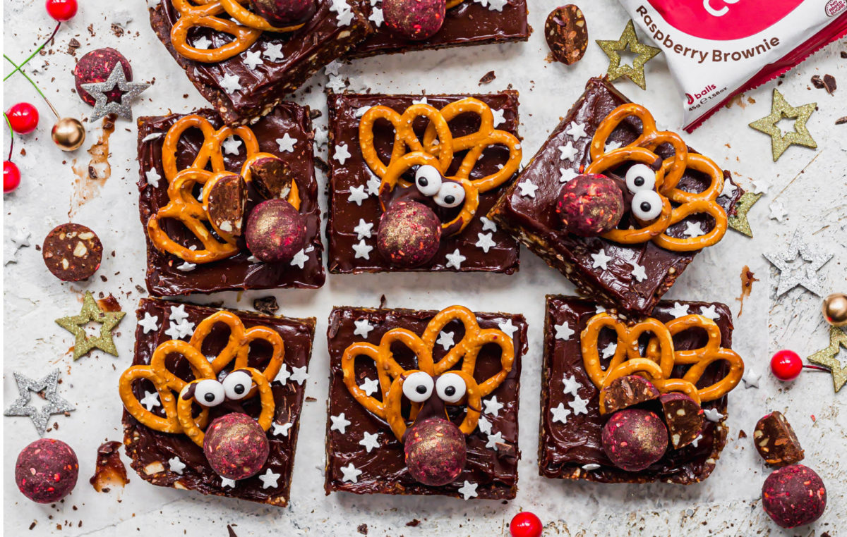 Vegan No-Bake Reindeer Brownies