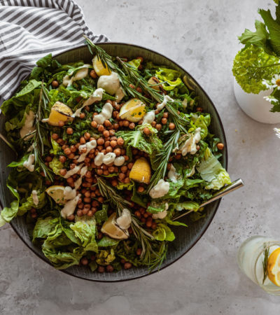 Vegan Caesar Salad with Roasted Chickpea Croutons