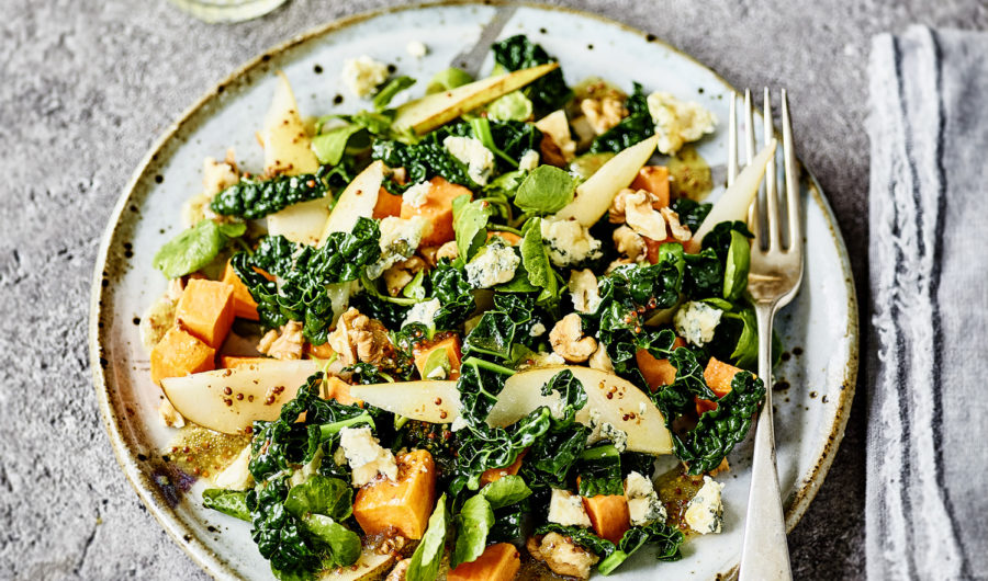 Cavolo Nero Salad with Sweet Potato, Pear, Walnut & Blue Cheese