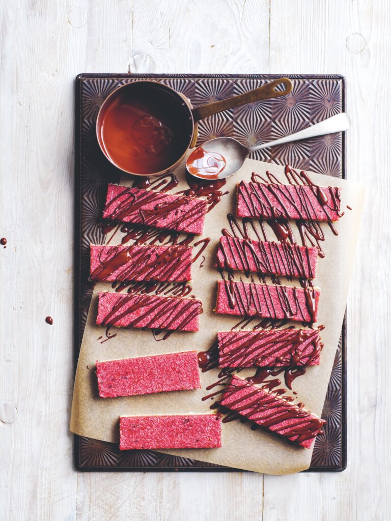 raspberry choc coconut slice