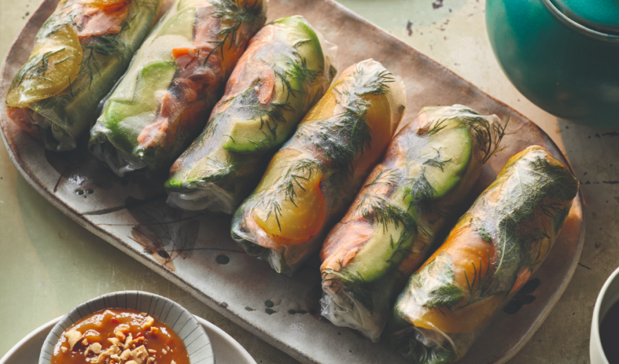 My Salmon & Avocado Summer Rolls are filled with herbs and vegetables, but you can pick and choose from what you have.