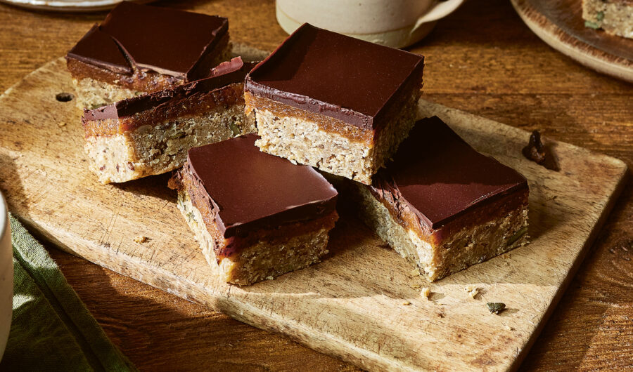 Tahini Flapjack, Date Caramel and Dark Chocolate Millionaires
